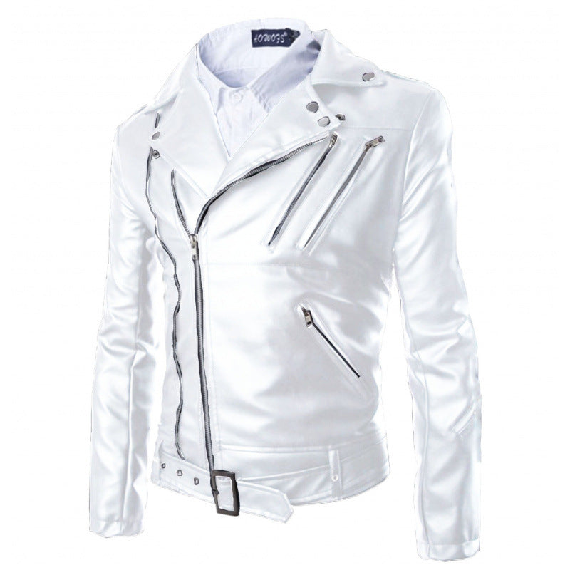 Herren elegante Biker-Lederjacke mit asymmetrischem Reißverschluss und funktionalen Taschen Aliams