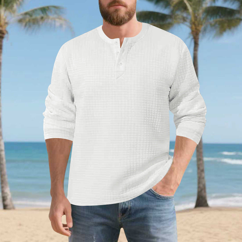 Herren Elegantes Langarmshirt mit Knopfleiste und strukturiertem Stoff Aliams