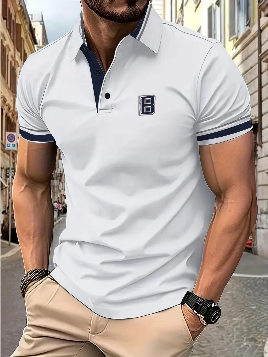 Herren Kurzarm Poloshirt mit modischen Kontrastdetails Aliams