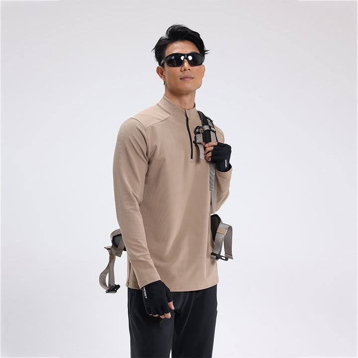 Herren atmungsaktives Langarm Funktionsshirt mit Stehkragen Aliams