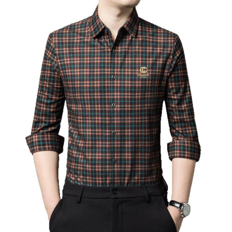 Herren elegantes kariertes Hemd mit Button-Down-Kragen Aliams