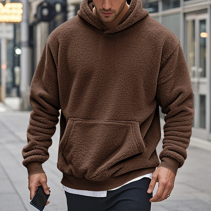Herren Hoodie aus kuscheligem Teddy-Fleece mit Kängurutasche und breiten Bündchen Aliams