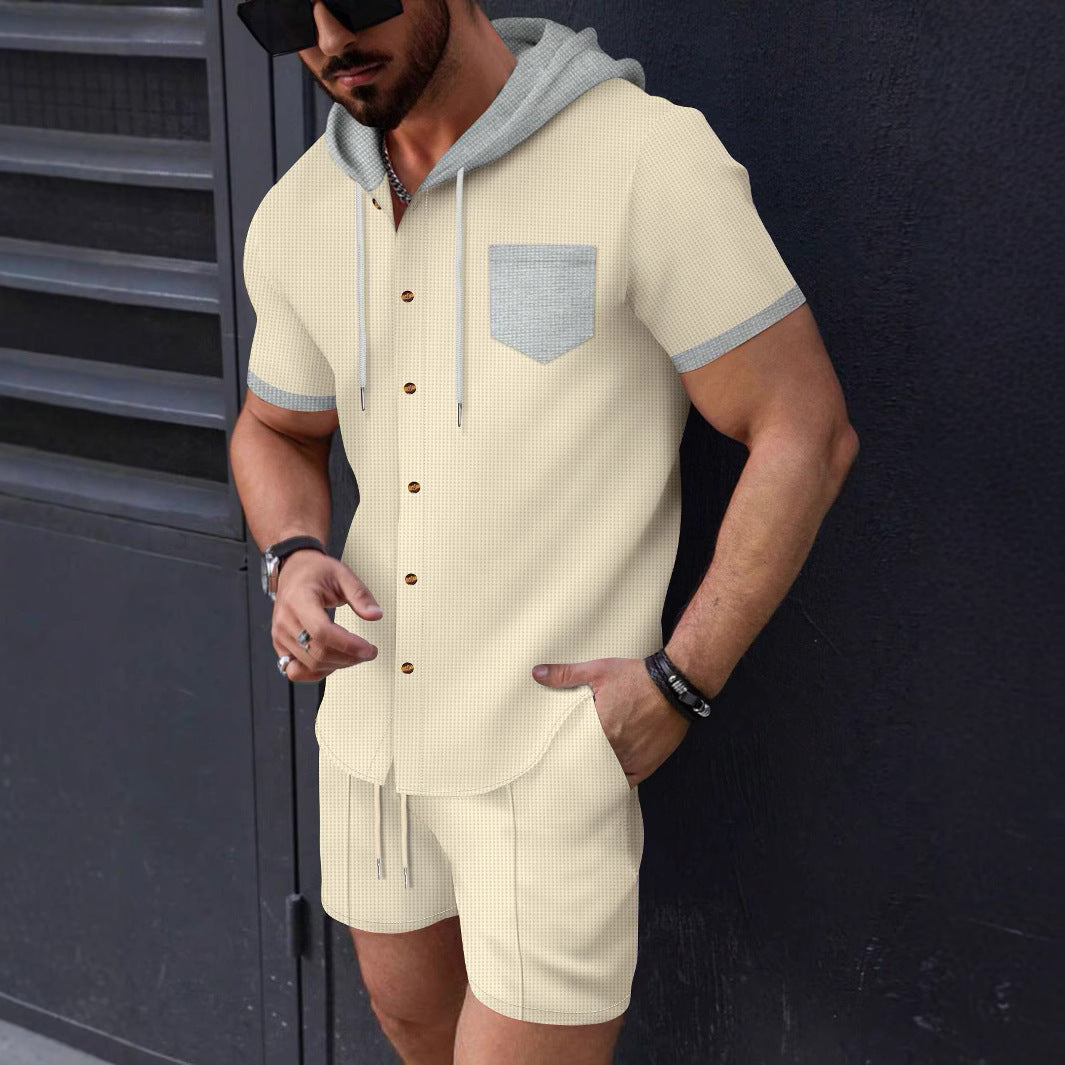 Herren Funktionales Kurzarm-Hemd mit Kapuze und Shorts Set Aliams