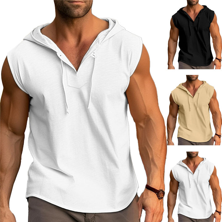 Herren ärmelloses Trainingsshirt mit praktischem Kapuzen-Design Aliams