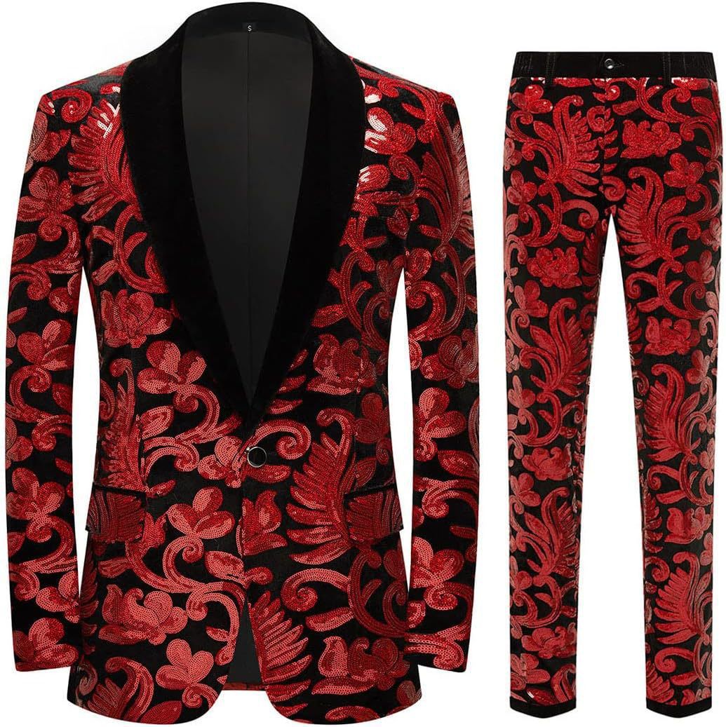 Herren elegantes Samtanzug mit glänzendem Paillettenmuster Aliams