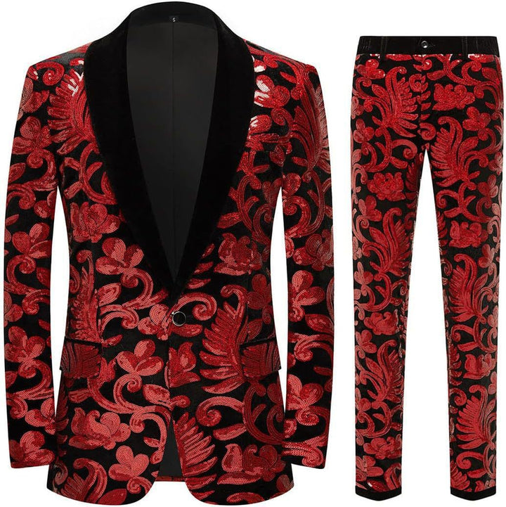 Herren elegantes Samtanzug mit glänzendem Paillettenmuster Aliams