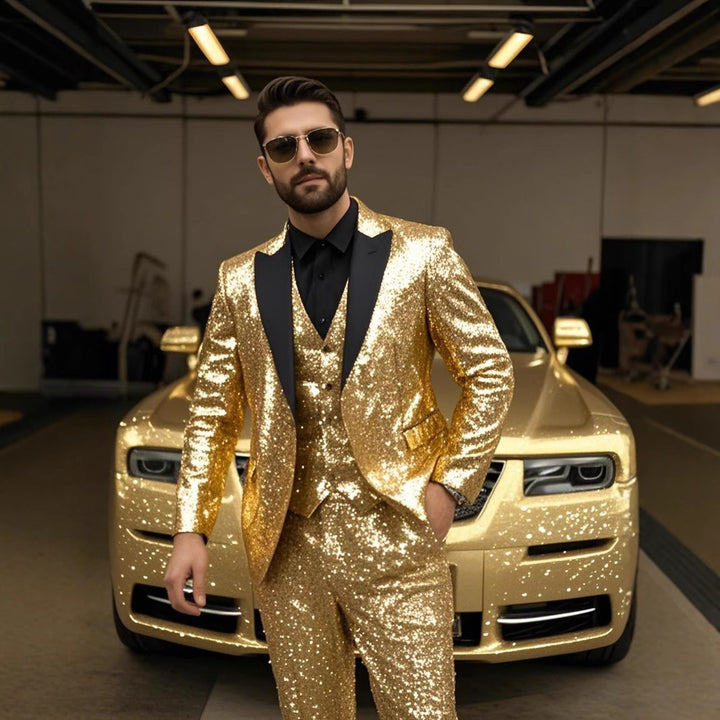 Herren Glamouröser Paillettenanzug mit schmaler Passform und elegantem Revers Aliams