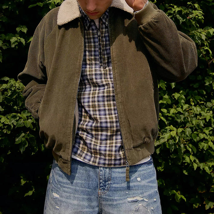 Herren stylische Cordjacke mit abnehmbarem Sherpa-Kragen Aliams