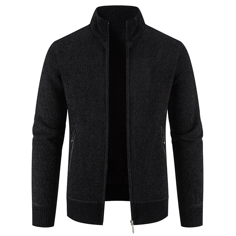 Herren elegante Strickjacke mit hohem Kragen und praktischen Reißverschlusstaschen Aliams