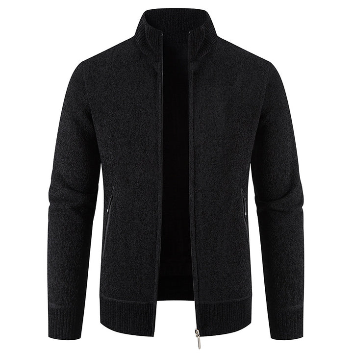 Herren elegante Strickjacke mit hohem Kragen und praktischen Reißverschlusstaschen Aliams