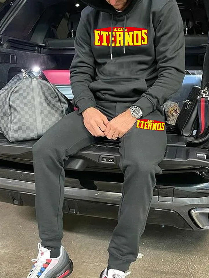 Herren Sportliches Hoodie- und Jogginghose-Set mit auffälligem Logo Aliams