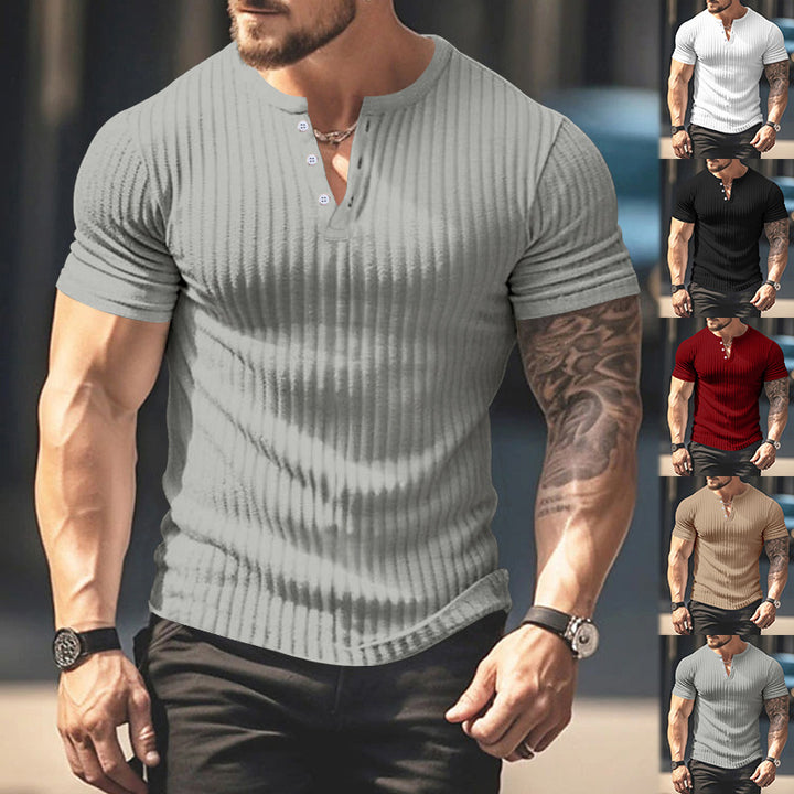 Herren kurzärmeliges Henley-T-Shirt mit strukturiertem Rippdesign und praktischem Knopfverschluss Aliams