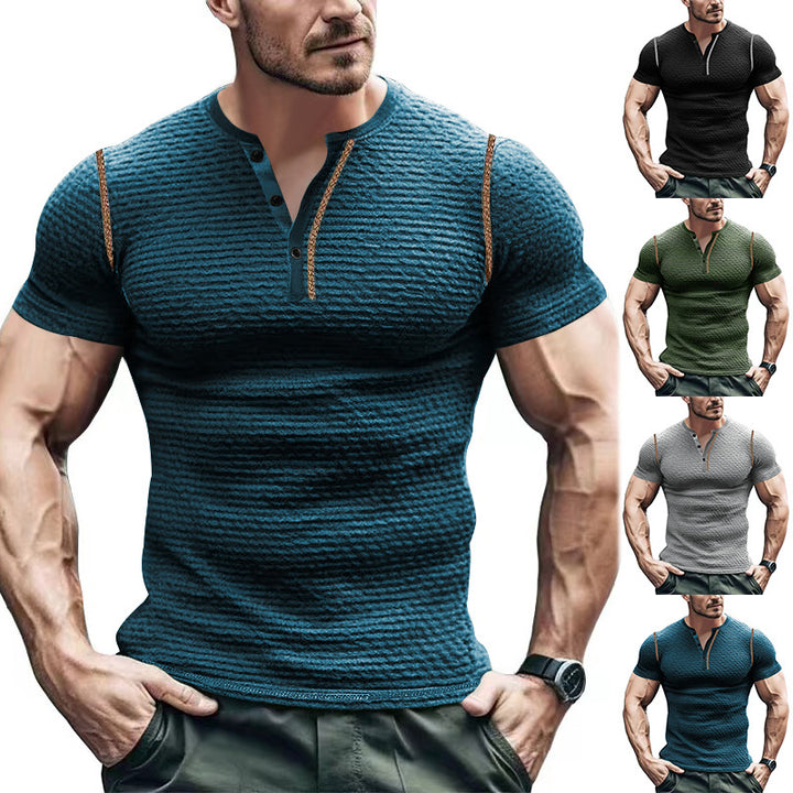 Herren Kurzarm-Henley-T-Shirt mit strukturiertem Design und praktischer Knopfleiste Aliams