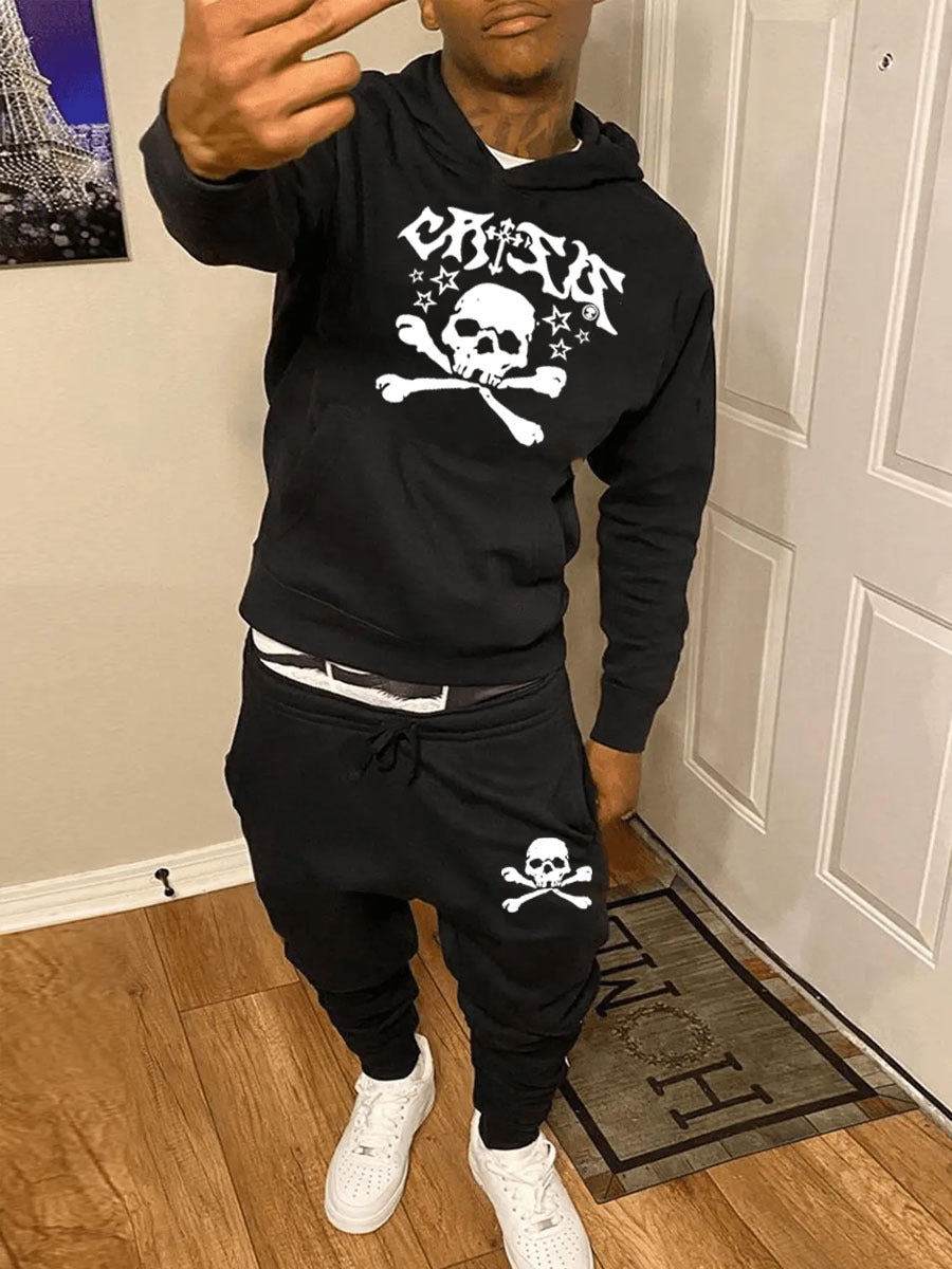 Herren Hoodie und Jogginghose Set mit auffälligem Totenkopf-Design Aliams
