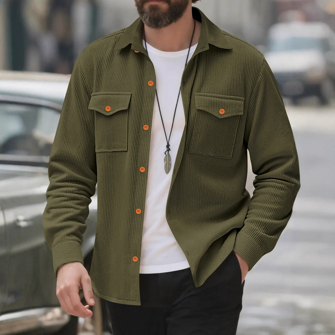 Herren Kordhemd mit doppelten Brusttaschen und modernem Schnitt Aliams