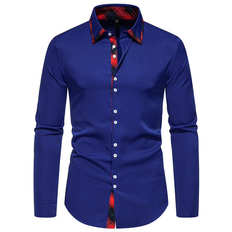 Herren elegantes Langarmhemd mit kreativem Kragen und kontrastierenden Details Aliams