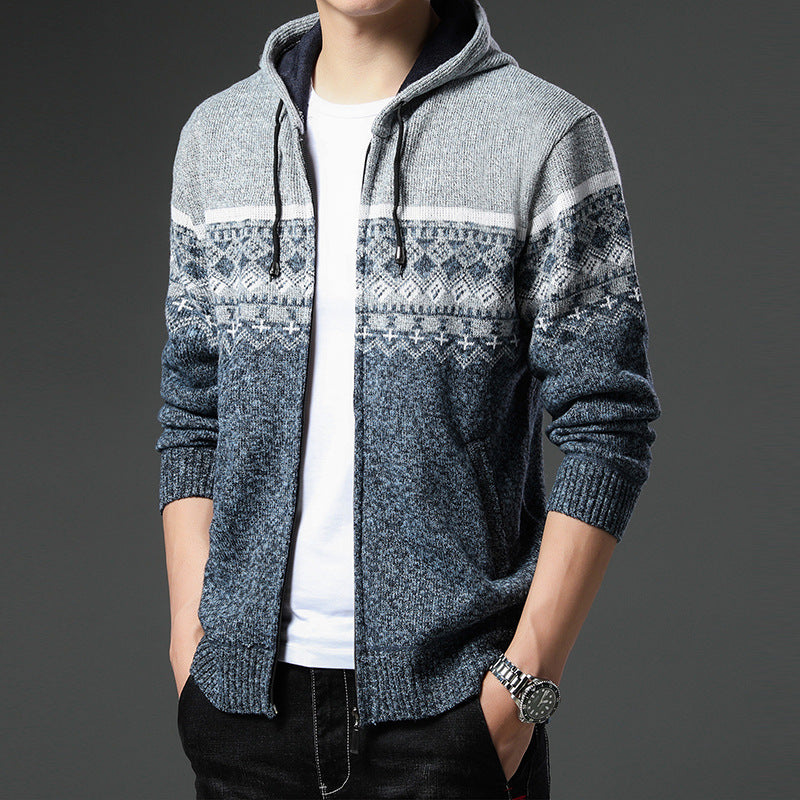 Herren gemusterte Strickjacke mit Kapuze und komfortablem Schnitt Aliams