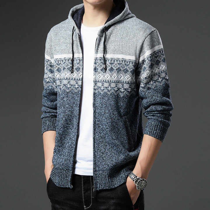 Herren gemusterte Strickjacke mit Kapuze und komfortablem Schnitt Aliams