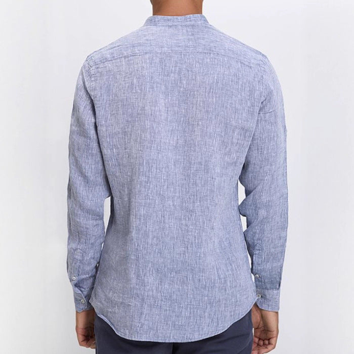 Herren stilvolles Langarmhemd mit Stehkragen und feiner Textur Aliams