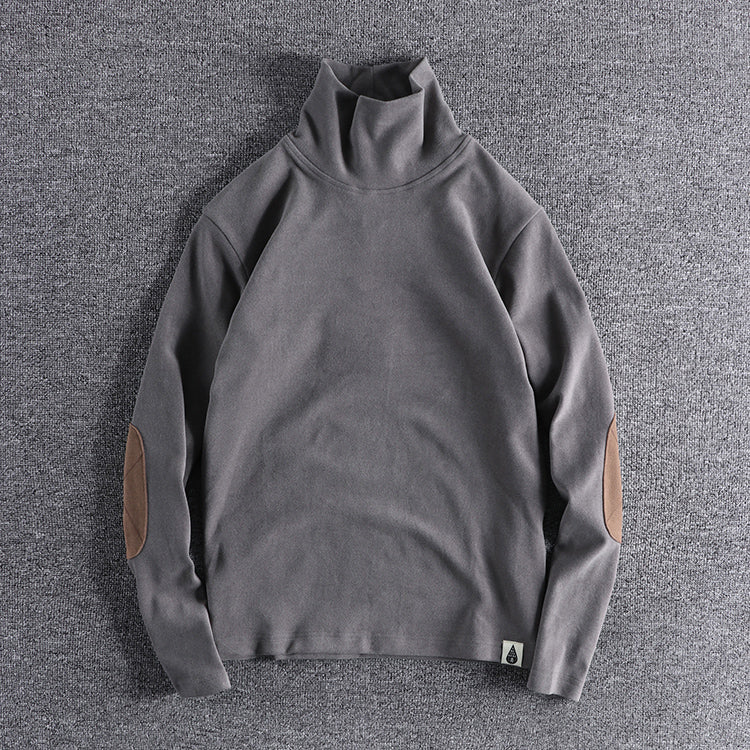 Herren Stehkragenpullover aus hochwertigem Fleece mit kontrastierenden Ellbogenpatches Aliams