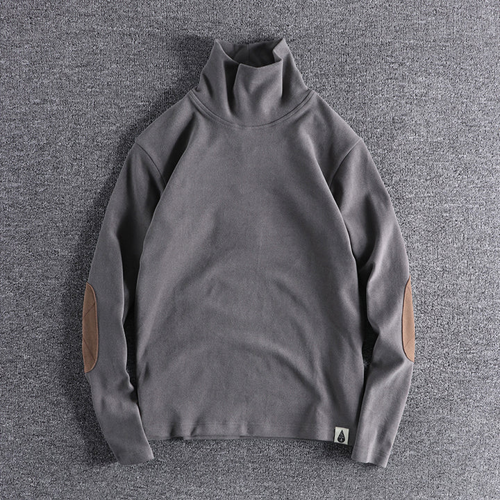 Herren Stehkragenpullover aus hochwertigem Fleece mit kontrastierenden Ellbogenpatches Aliams