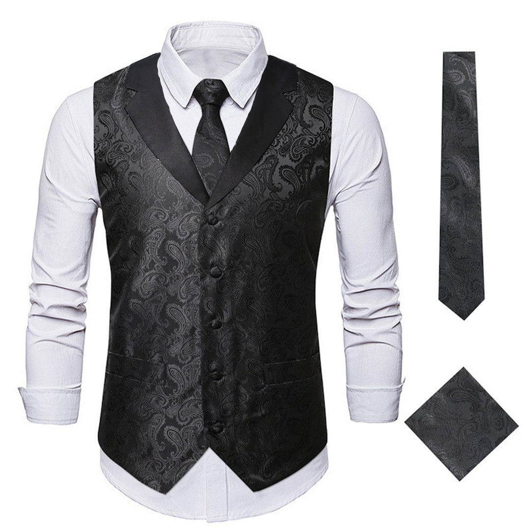 Herren elegante Weste mit floralem Jacquard-Muster und passendem Krawatten-Set Aliams