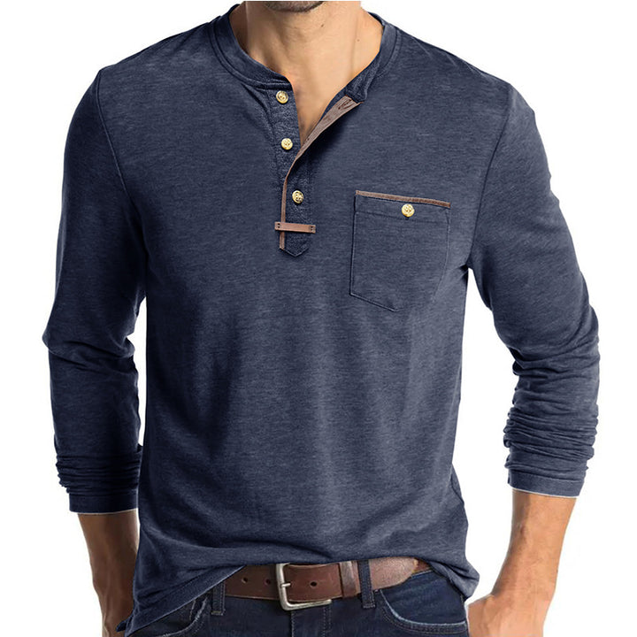 Herren Elegantes Langarm-Henley-Shirt mit kontrastierenden Details Aliams