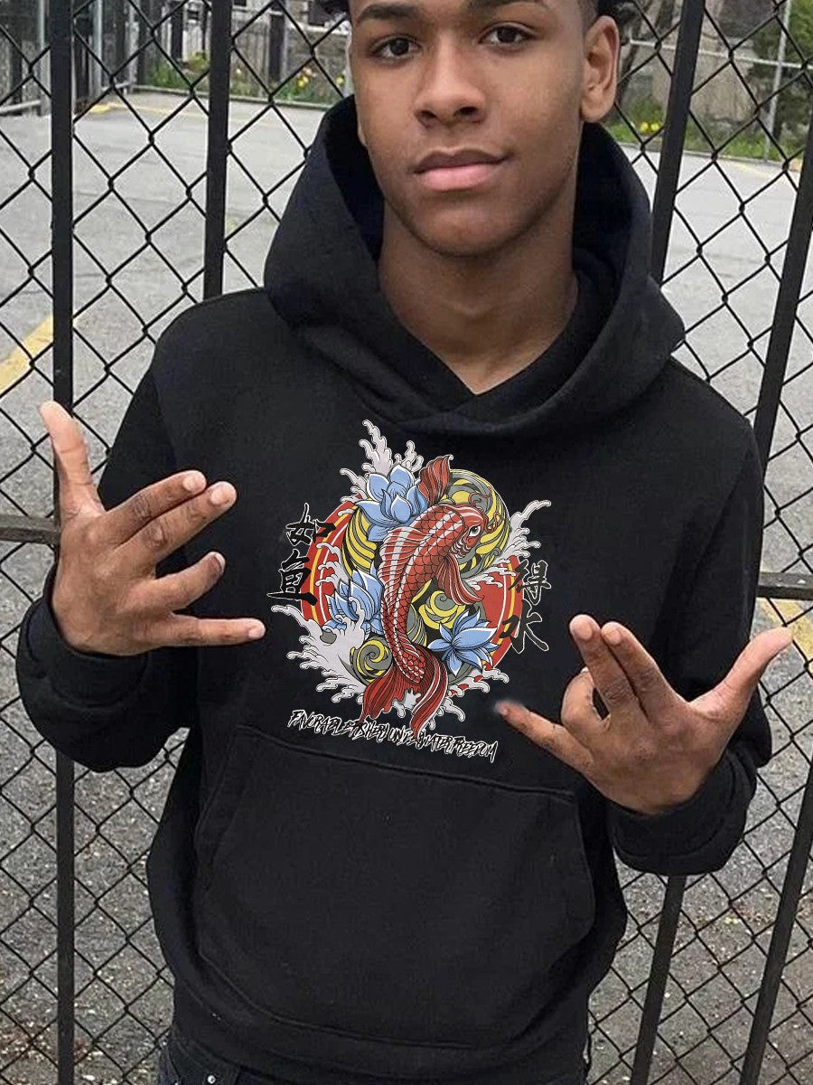 Herren Kapuzenpullover mit künstlerischem Koi-Motiv Aliams