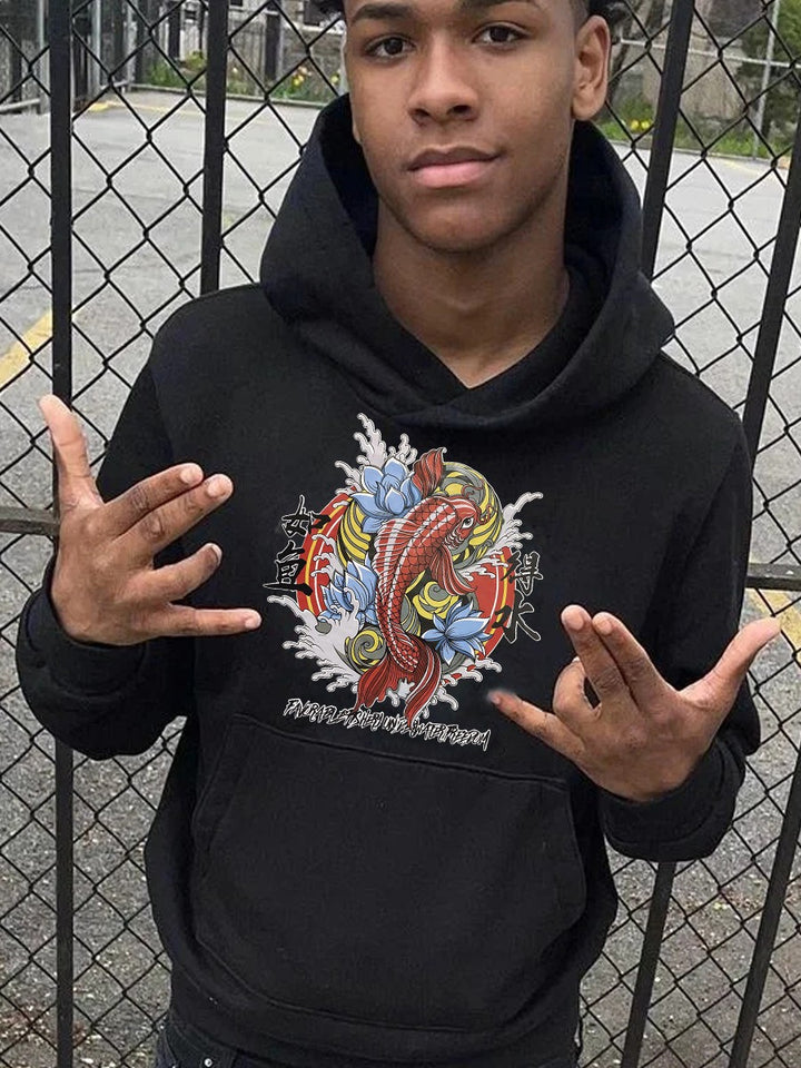 Herren Kapuzenpullover mit künstlerischem Koi-Motiv Aliams