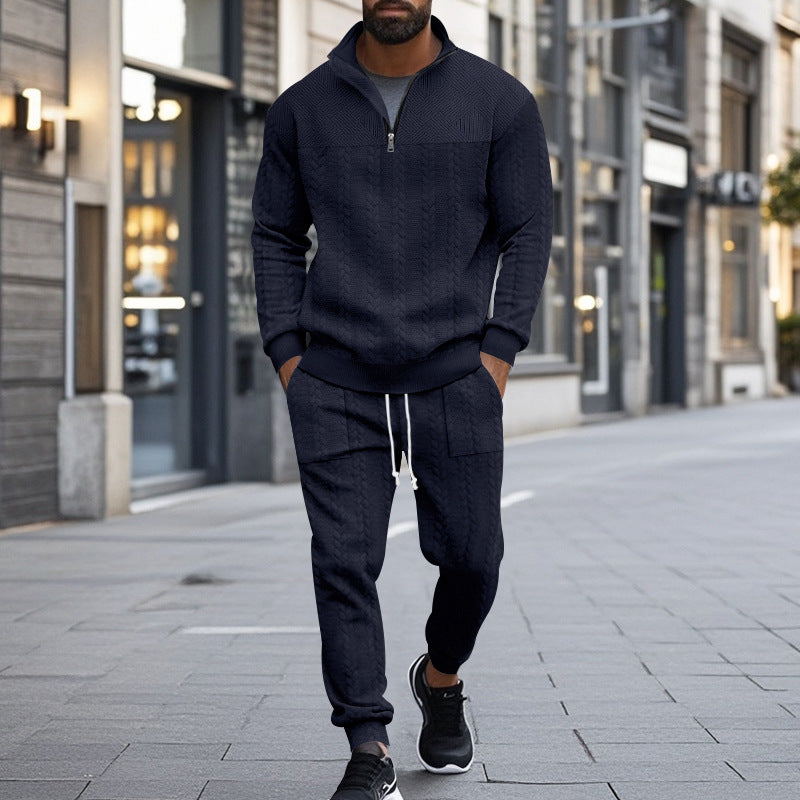 Herren sportliches Fleece-Set mit halbem Reißverschluss und praktischen Taschen Aliams