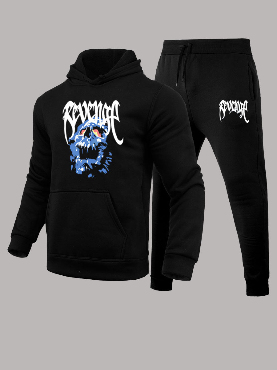 Herren Kapuzenpullover und Jogginghose Set mit künstlerischem Skull-Motiv Aliams