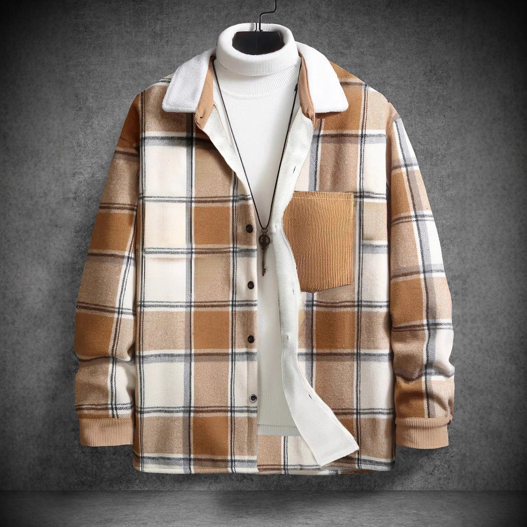 Herren Baumwoll-Flanelljacke mit kariertem Muster und Taschen Aliams