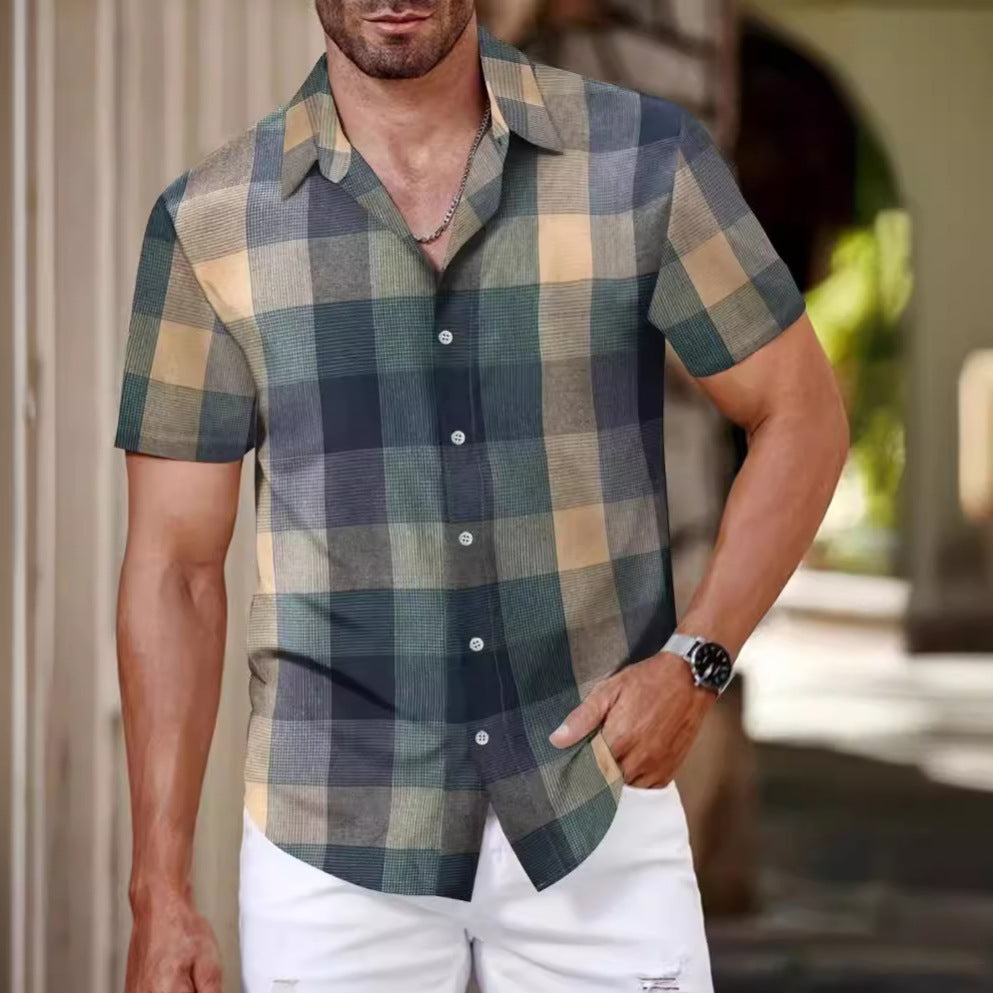 Herren Kurzarm-Hemd mit modernem Karomuster und ausgezeichneter Passform Aliams