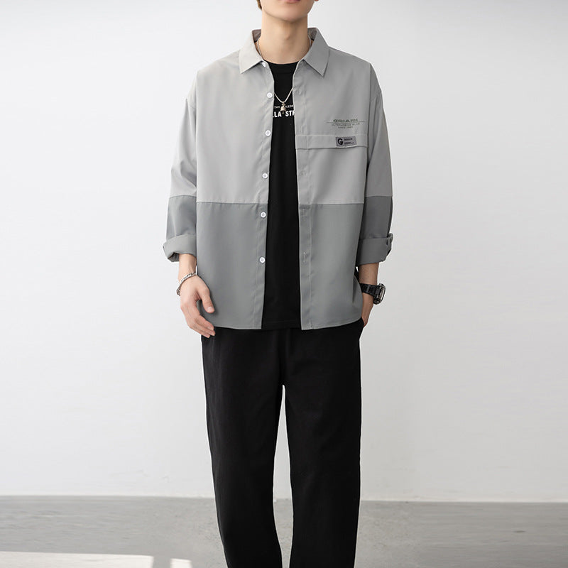 Herren Gestreiftes Langarmhemd mit Taschen Aliams