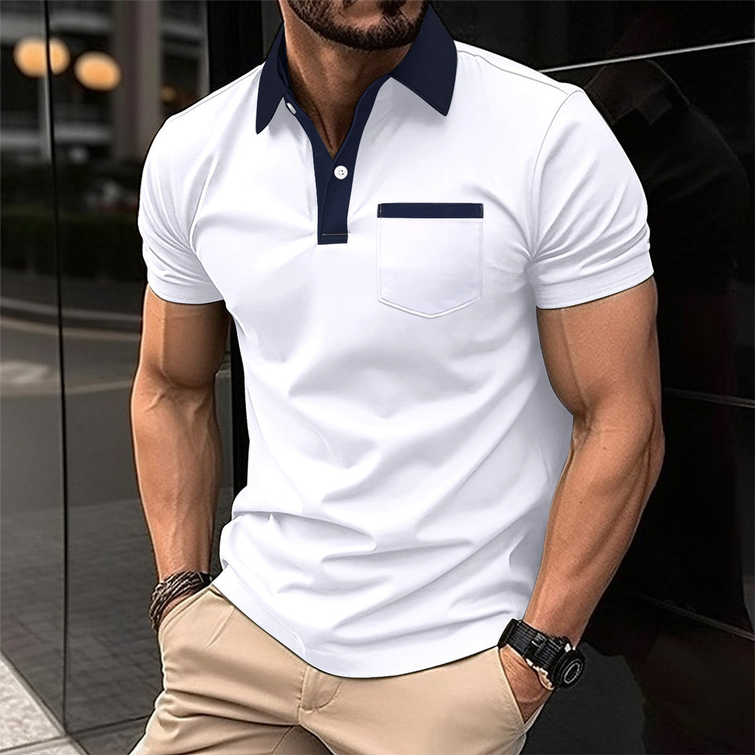 Herren Poloshirt mit modernem Kontrastkragen und praktischer Brusttasche Aliams