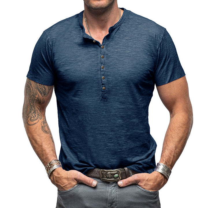 Herren Kurzarm Henley-T-Shirt mit strukturierter Knopfleiste Aliams