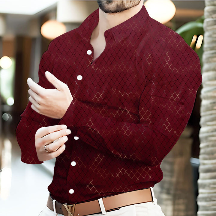 Herren elegantes Langarmhemd mit modernem Rautenmuster Aliams