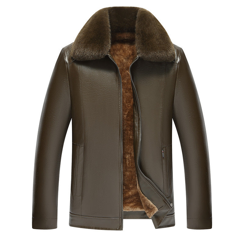 Herren stilvolle Lederjacke mit luxuriösem Kunstfellkragen Aliams