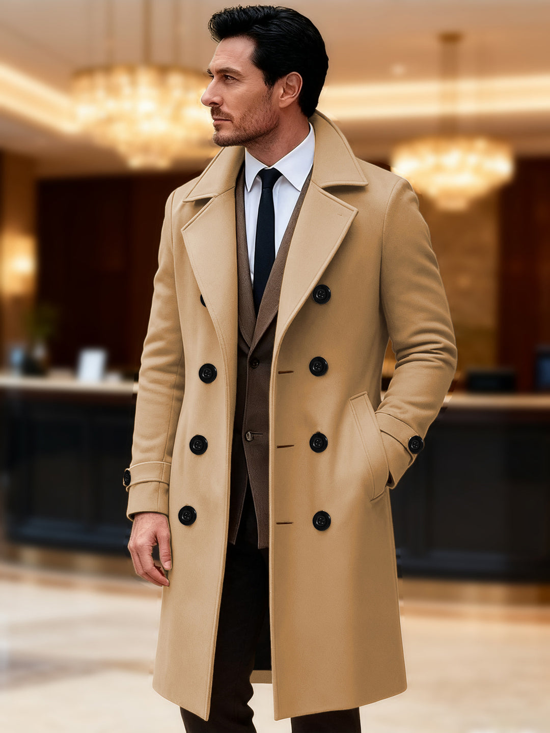 Herren eleganter doppelreihiger Wollmantel Aliams