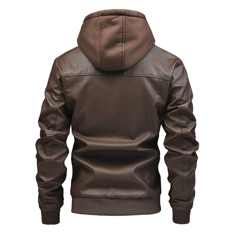 Herren Lederjacke mit abnehmbarem Kapuzen-Innenfutter Aliams