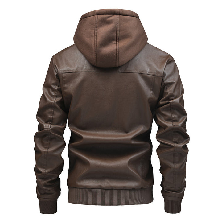 Herren Lederjacke mit abnehmbarem Kapuzen-Innenfutter Aliams