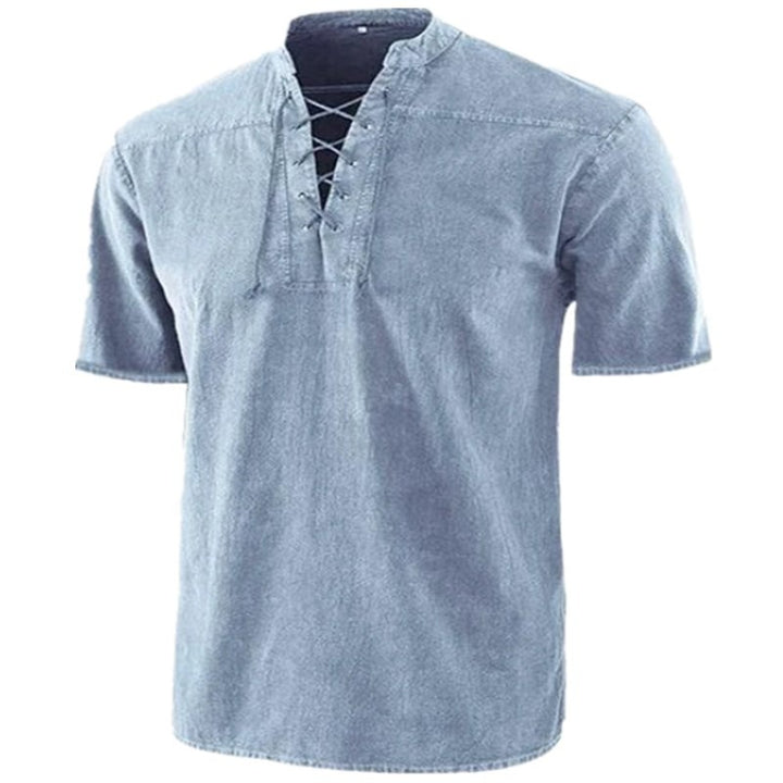 Herren Kurzarmhemd mit auffälligem Schnürdetail Aliams