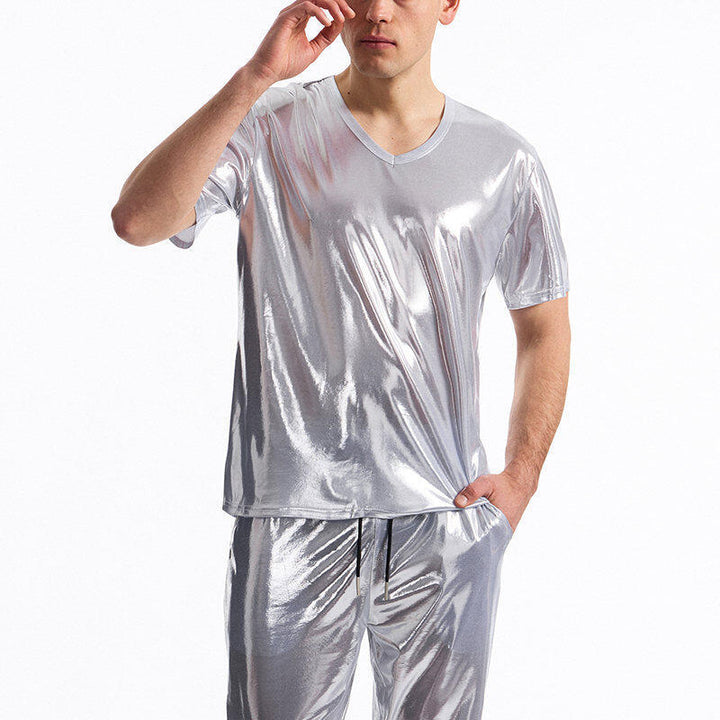 Herren Glänzendes V-Ausschnitt T-Shirt aus hochwertigen Materialien Aliams