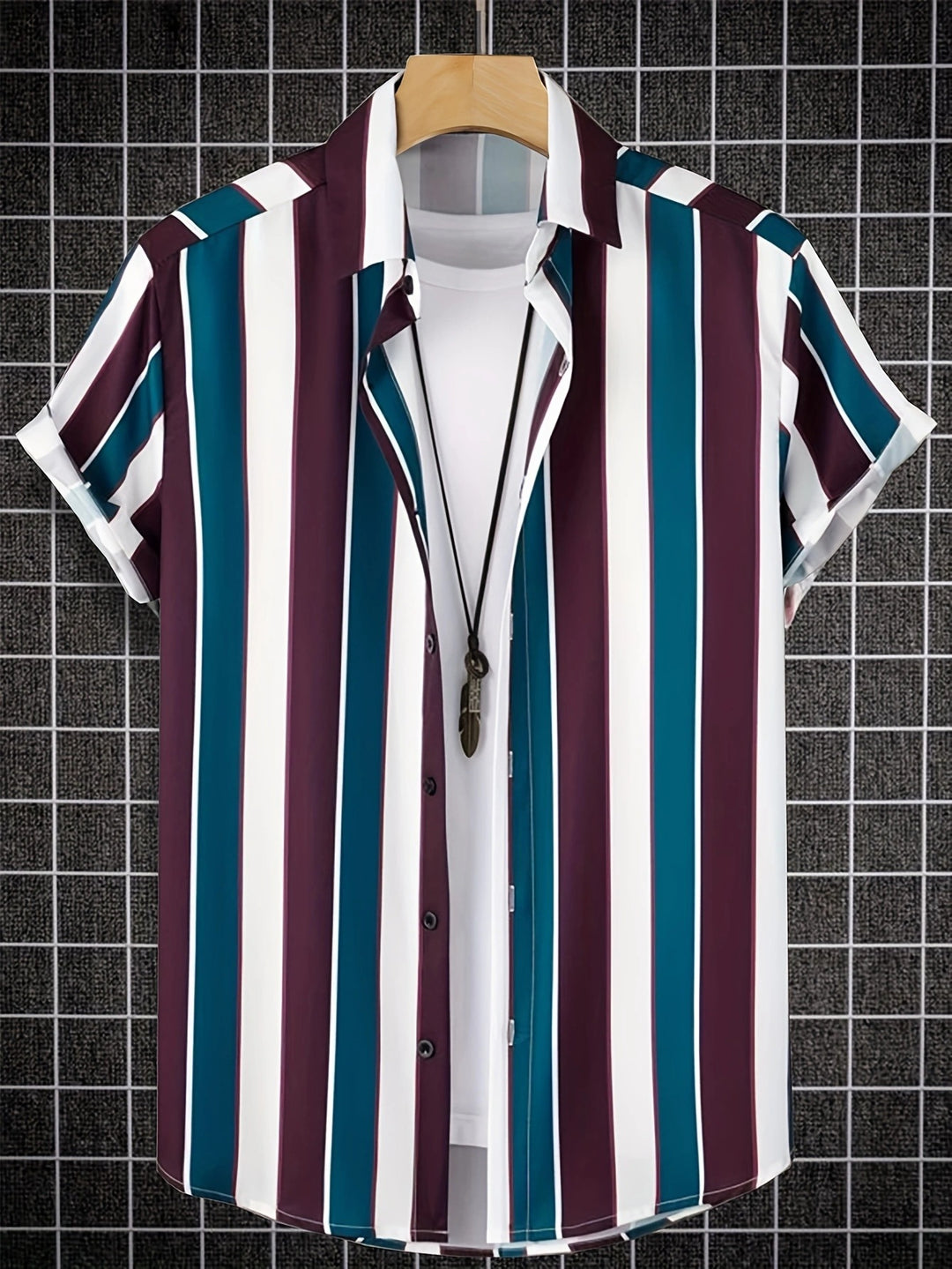 Herren Kurzarmhemd mit auffälligem Streifenmuster und lockerer Passform Aliams