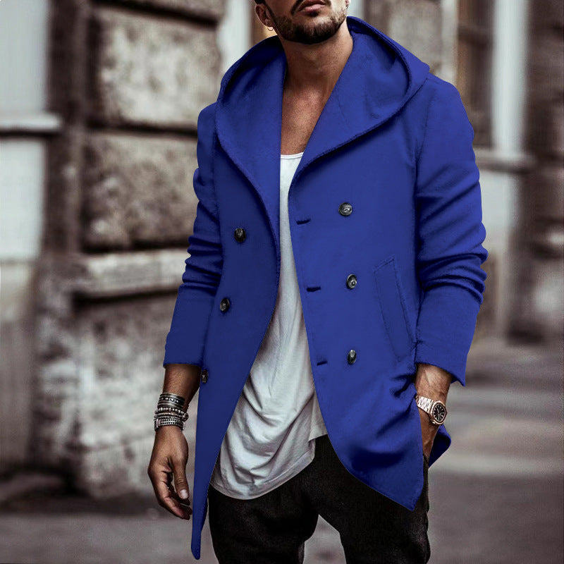 Herren urbaner Mantel mit oversized Kapuze und doppelter Knopfleiste Aliams