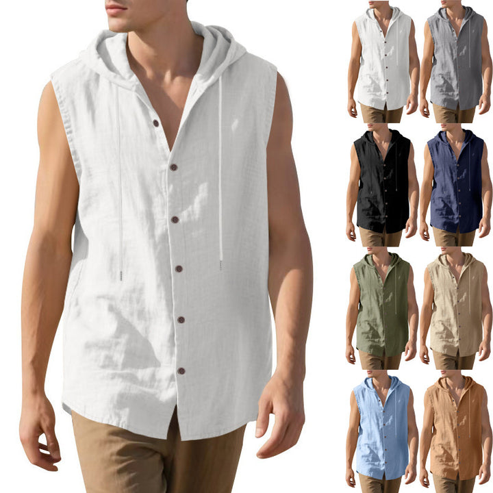 Herren ärmelloses Kapuzenshirt mit Knopfleiste und lässigem Stil Aliams