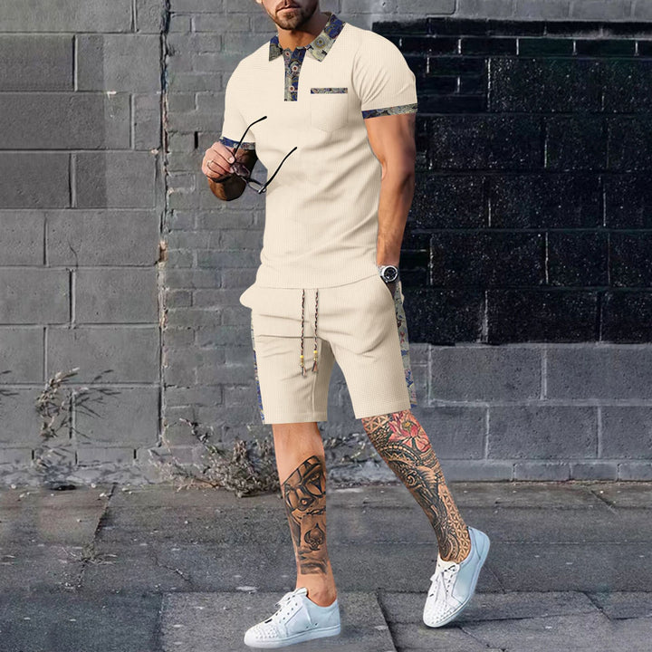 Herren Kurzarm-Polo und Shorts Ensemble im modernen Design mit kontrastierenden Details Aliams