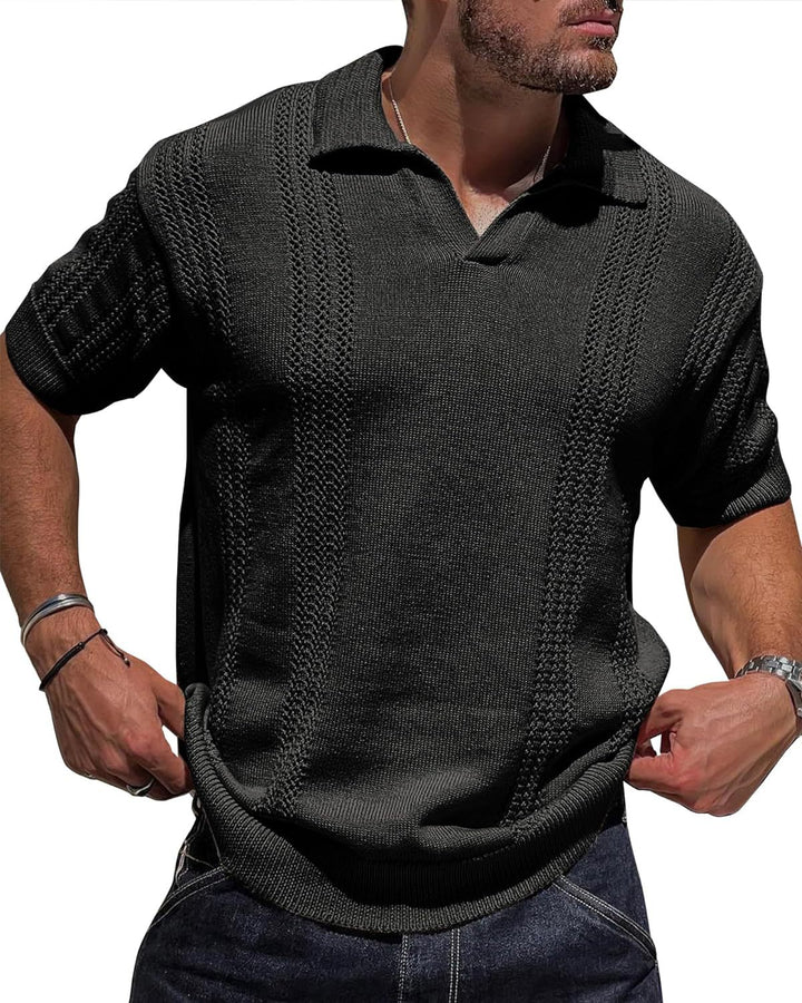 Herren Kurzarm Strickpullover mit strukturierter Oberfläche und Polokragen Aliams