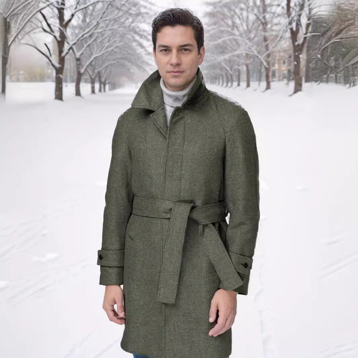 Herren eleganter und taillierter Trenchcoat aus hochwertiger Wolle Aliams