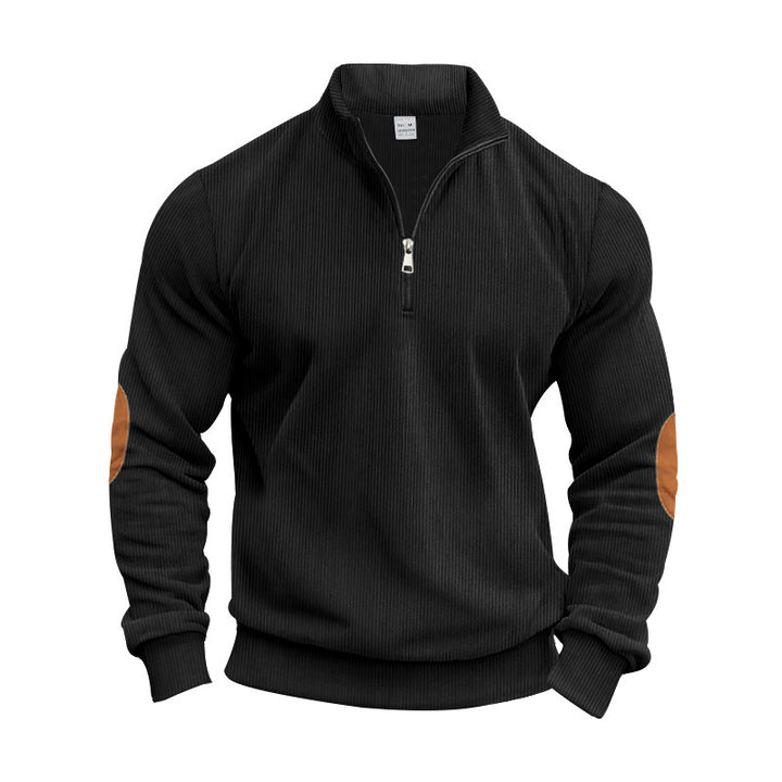 Herren Strickpullover mit modernem Reißverschluss und eleganten Ellbogenpatches Aliams